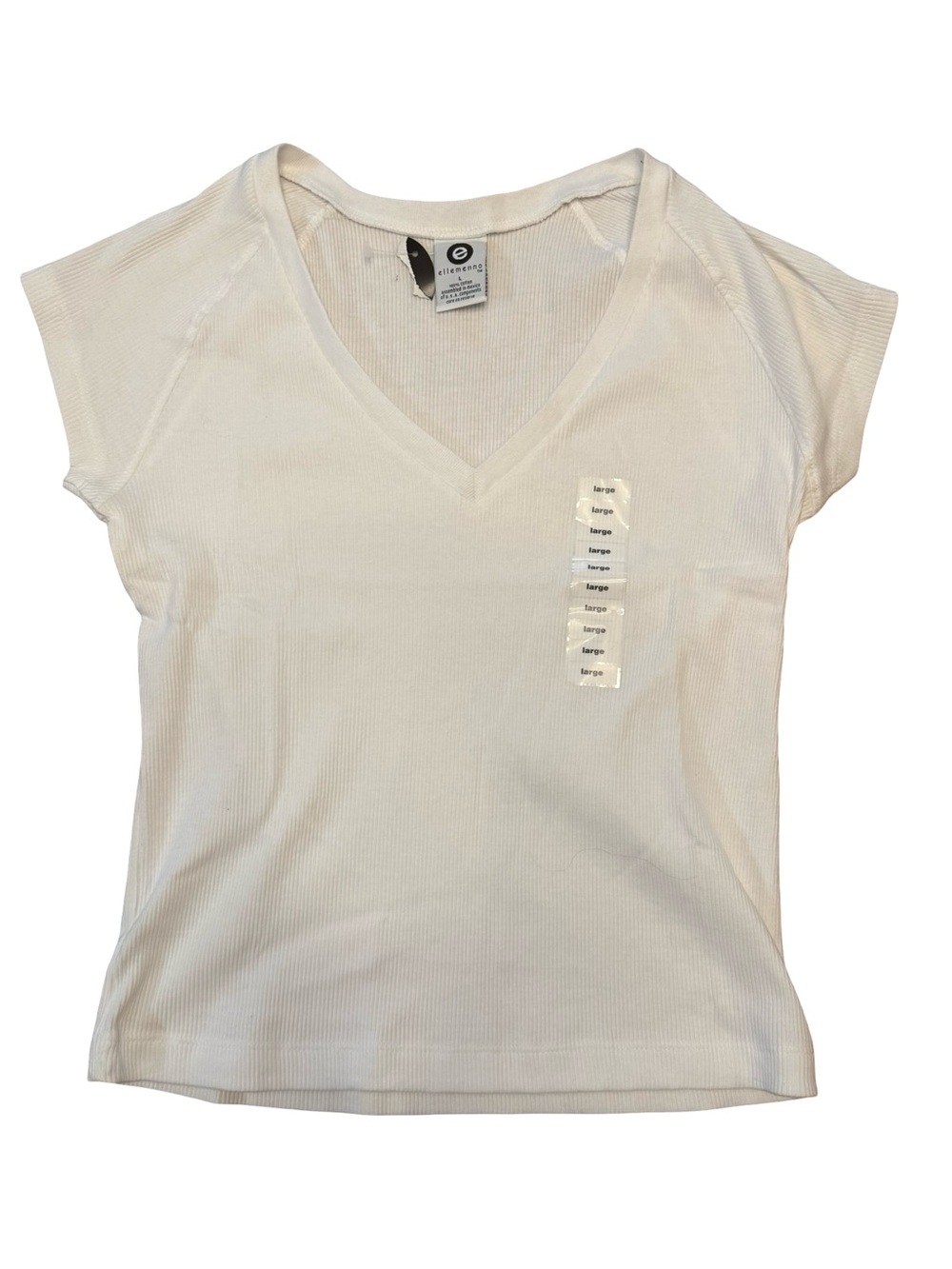 White V-Neck Ribbed Cap-Sleeve Top